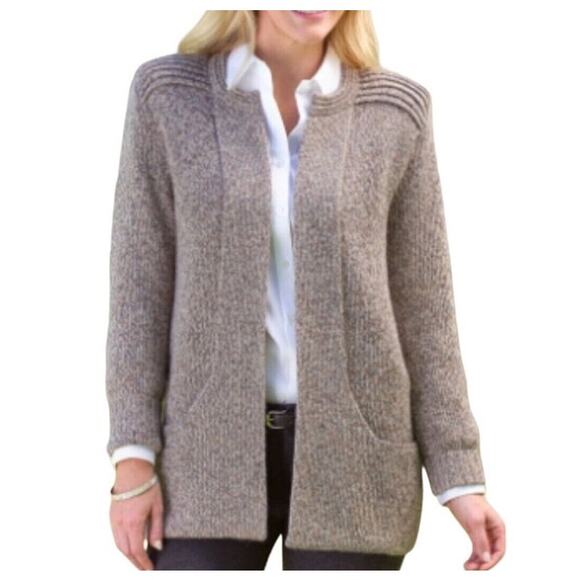 Simply Natural Womens Open Front Alpaca Cardigan Sweater Brown Pockets Neutral - Picture 1 of 11
